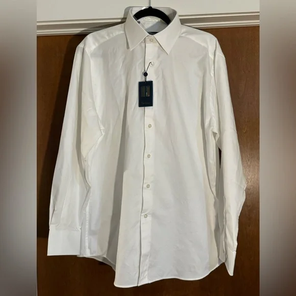 David Donahue White Dress Shirt. 34/35 Sleeves. 17.5 Neck. Trim Fit. - Picture 1 of 12
